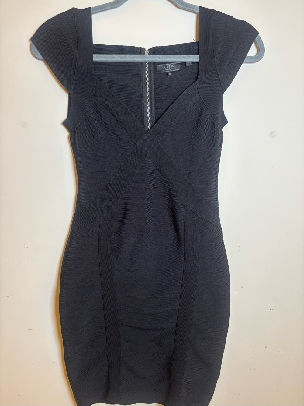 Guess Black Fitted Cap-Sleeve Mini Dress